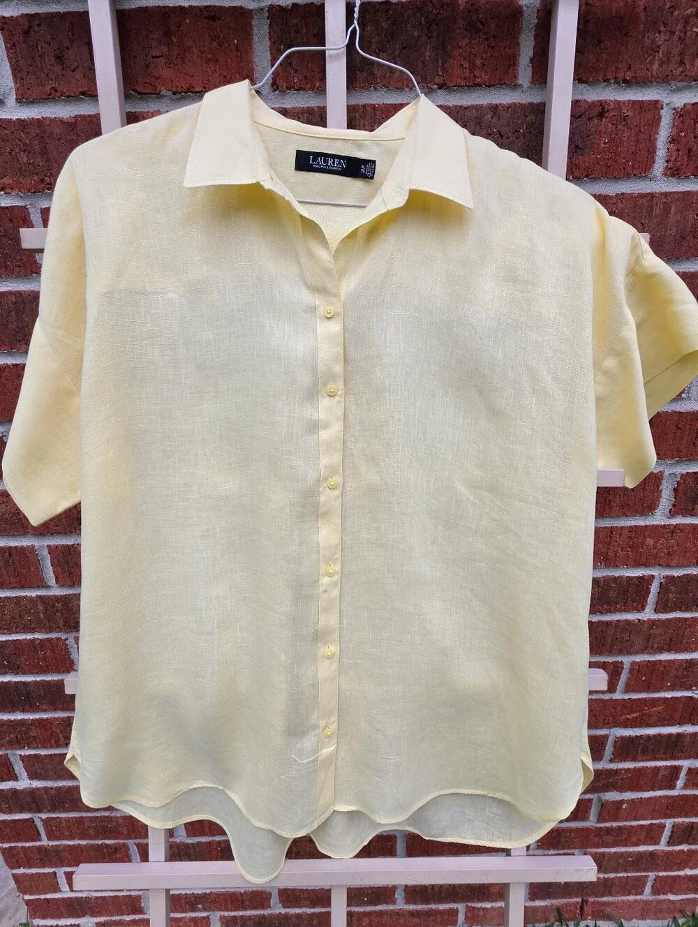 Lauren Ralph Lauren Yellow 100% Linen Short Sleeve Button Down Shirt Womens XL - Picture 4 of 11